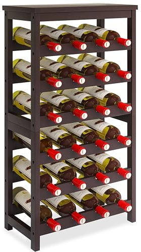 STELLSTAR Bamboo Wine Rack, 24 Bottles Wine Display Storage Shelves with Table Top, 6 Tier Wobble-Free Floor Free Standing Table Wine Organizer, Brown