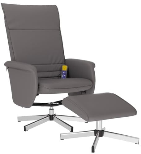 vidaXL Massagesessel, Sessel Verstellbare Rückenlehne, Drehbar Fernsehsessel Relaxsessel mit Fußhocker, Liegesessel Polstersessel Ruhesessel, Grau Kunstleder