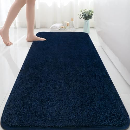 Rururug Tapis Salle de Bain, Tapis de Bain Bleu Marine 60x150cm, Microfibre Tapis Absorbant Antidérapants Lavable en Machine
