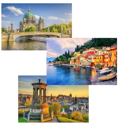 MISITU Mini Puzzle für Erwachsene Kleine Puzzle 150 Teile für Kinder über 14 Jahre (Dugard-Stewart-Denkmal in Edinburgh, Comer See in Italien, Berliner Dom),3er-Pack