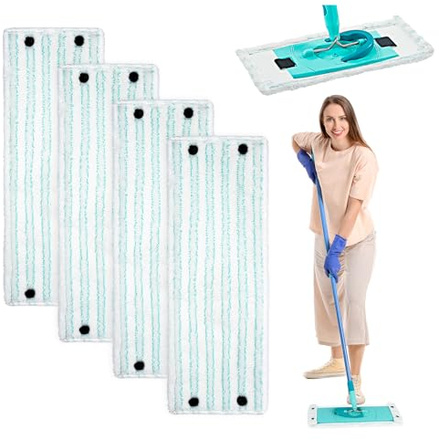 HOTUT Microfibre Mop Head Replacement Covers, 4 Pcs For Leifheit System Mop Flat Replacement Head 42 CM, Reusable Mop Pads, Coral Refill Flat Mop Pads for Effective Cleaning Across All Floor Types