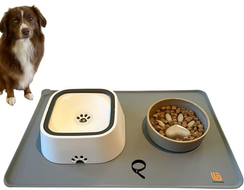 Luvguard Gamelle anti eclaboussure chien 3 en 1 - Gamelle eau chien 1 L, Gamelle chien anti glouton en céramique, un tapis gamelle chien en silicone antidérapant 54,34 cm - Lavable au lave-vaisselle