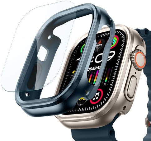 ESR für Apple Watch Ultra 2/1 Hülle mit Displayschutz (2024/2023/2022, 49mm), Militärnorm Schutz, Case aus Aluminiumlegierung mit 2 Stück Glasschutz Set, Bleib Original, Armorite Serie, Dunkelblau