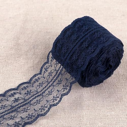 10m Spitzenbordüre Spitzenband 4.5CM Breite Vintage Spitzenstoff Spitzenbesatz Spitzen-Blumen Zierspitze Häkelspitze Dekoband für Nähen Handwerk Hochzeit Deko Scrapbooking Geschenkbox -Navy blau