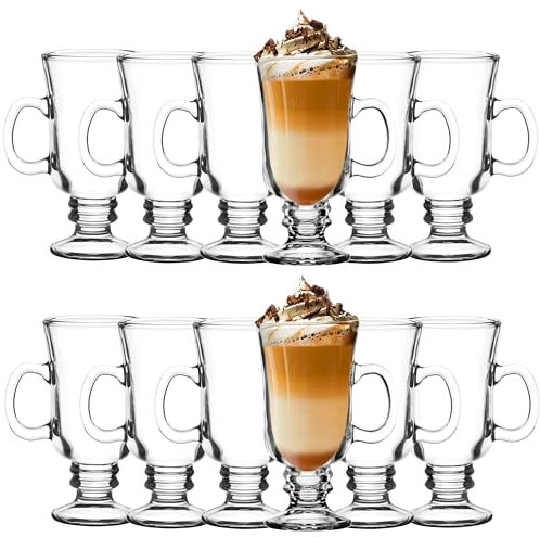 KIAPPO Gläser Set 200 ml - 12 Stück Kaffee Gläser - Cocktailgläser - Trinkgläser - Latte Macchiato - mit Stiel und Henkel - Spülmaschinenfest