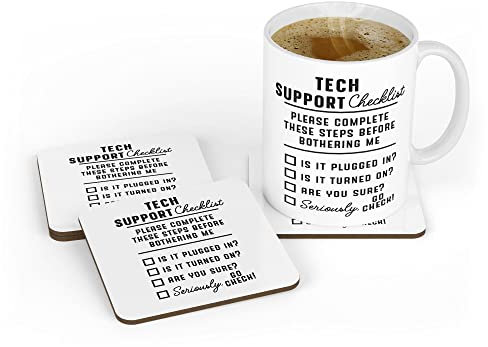 Tech Support Mug Funny Checklist Helpdesk Tea & Coffee Mug, Office Technical Support Engineer IT Computer Geek Help Desk Nerd Present Gift