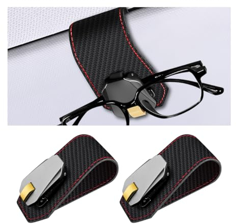 Adunsiaoto 2 Stücke Auto Brillenhalter Clip Mit Starken Materialien, Leder Brillenhalter Für Die Meisten Fahrzeuge, Auto Multifunktionale Brillen Clip Pulley Design(Kohlefaser)