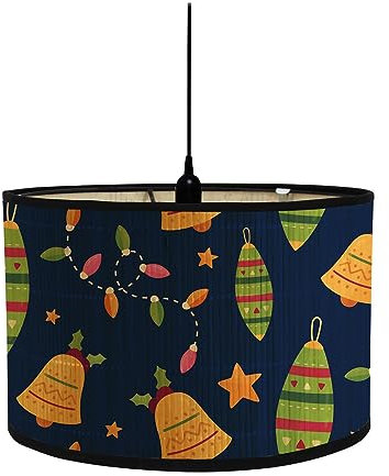 Moderne runder Lampenschirm Trommelform für Tischlampen und Stehlampen Hängelampenschirme mit Weihnachtsmuster Vintage für Wohnzimmer Küche Schlafzimmer (Weihnachtsglocken 30 x 30 x 20 cm)