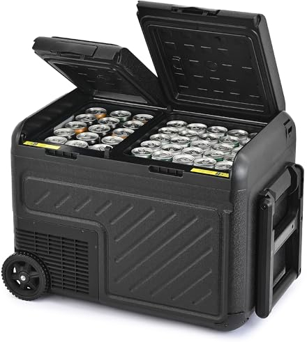 DARTMOOR Kühlbox Auto Camping Kompressor Kühlbox Elektrisch 12/24V 230V Auto Kühlschrank Zwei-Zonen-Temperaturregelung Reisekühlschrank -22℃~20℃ für LKW Boot Reisemobil 36L mit 2 Rädern