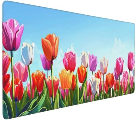 Rosa Mauspad XXL Mauspad 800x300 mm Schreibtischunterlage, Wasserdicht Mauspad Tulpe Mousepad XXL, Gaming Mauspad Groß Verbessert Präzision und Geschwindigkeit, für Gaming Zubehör Zimmer Deko -MU394
