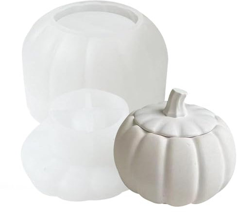 Moule En Silicone Pour Pot Citrouille Avec Couvercle, Moule À Bougie Citrouille Avec Couvercle Epoxy Moulage Boîte De Rangement Chandelier Moules En Béton Pour Boîte Rangement Bijoux