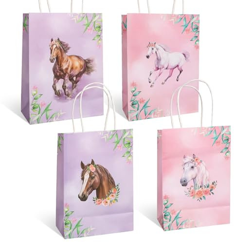 10 Stück Pferde Papiertüten Kindergeburtstag mit Henkel Kraftpapier 21 * 15 * 8cm Partytüten Mitgebsel Tüten Mitgebseltüten Geschenktüten Kinder für Party Geschenk Geburtstag