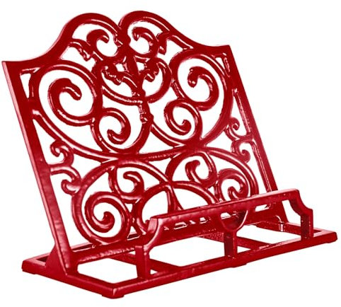 JOGREFUL Cookbook Stand, Cast Iron Heavy-Duty Recipe Book Holder, Kitchen Vintage Recipe Book Holder, Reading Rest Holder for Easel/Counter/Books/Magazine/iPad/Bible, Classic Red