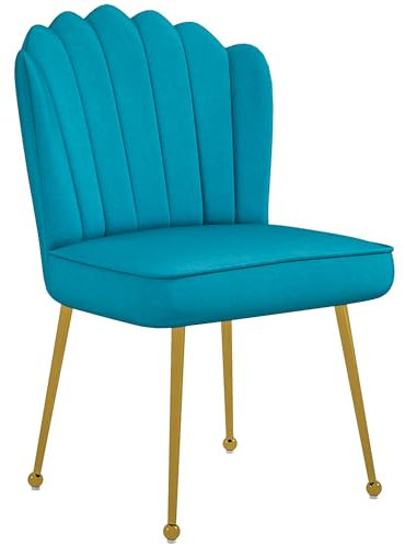 HOMCOM Shell Luxe Velvet Accent Chair with Gold-tone Metal Legs, Modern Vanity Chair for Living Room, Bedroom, Home Office, Blue
