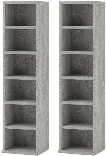 HOMCOM 204 CD Media Display Shelf Unit Set of 2 Blu-Ray Tower Rack w/Adjustable Shelves Bookcase Storage Organiser, Cement Grey