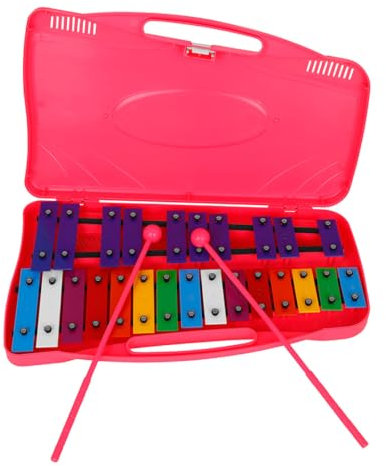 Chromatisches Glockenspiel & zwei Schläger - Gelber Kasten - Ideale Einführung in die Harmonielehre der Musik - Metallofon Xylofo (Rosa)