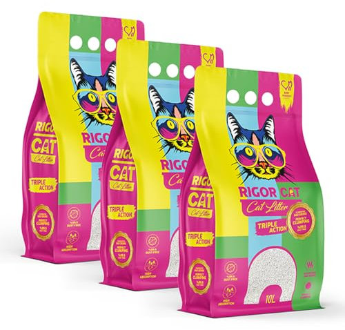Rigor Cat 30L (3x10L) Bentonit Katzenstreu Klumpend Cat Klumpstreu (Babypuderduft)