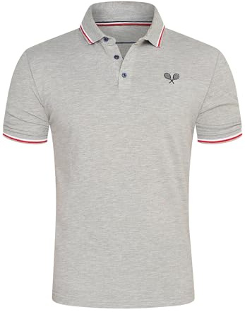 behype. Herren Kurzarm Poloshirt Freizeit Polo T-Shirt Männer Tennis Polo-Hemd Regular-Fit in Piqué-Qualität RR_MP-345-Hellgrau-M