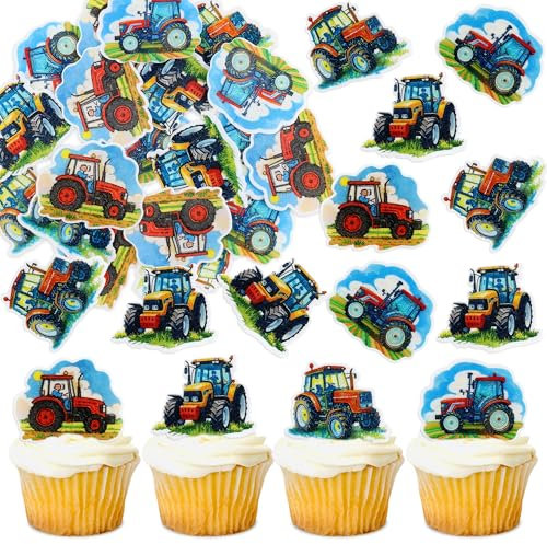 Blumomon 40 Stück Essbar Traktor Cupcake Toppers Geburtstag des Jungen Cupcake Toppers der Bauernhof Party Deko Traktor Kuchen Dekorationen