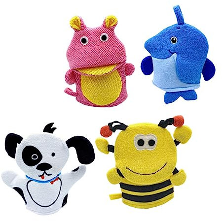 UPKOCH Kinder Badehandschuhe Peelinghandschuhe Cartoon 4 Stück Aus Sicherem Material Kompakt Und Leicht Für Sanfte Körperreinigung Und Spa Badeerlebnis Für Kinderbadezeit