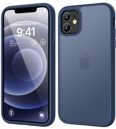 HGH Matt Case for iPhone 12 / iPhone 12 Pro 6.1 Inch,Frosted Translucent Back Phone Cover,Anti-Fingerprint Thin Shockproof Case Camera protection for iPhone 12/12 Pro Phone Case - Navy Blue