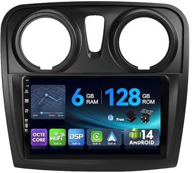 [6G+128G,Octa-Core] - MSD Autoradio für Dacia - Sandero (2012-2017) | Android 15 GPS Navi Radio | CarPlay Android Auto Lenkradsteuerung Dual-Band WiFi DSP DAB | Rückfahrkamera MIC | 2 Din 9 Zoll