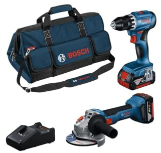Bosch Professional GSR 18V-45 Akkuschrauber & Akkuschleifer GWS 18V-8 & 2 x GBA 18V 4.0Ah Akku & GAL 18V-40 Ladegerät & M-BAG im Karton