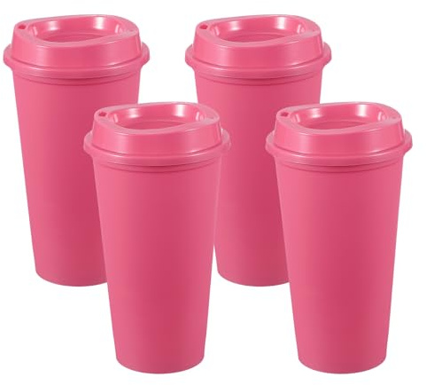 sourcing map 4Pcs Reusable Coffee Cups with Lids, 16oz Travel Coffee Mugs Spill Proof Water Tumblers Drinking Cups for Hot and Cold Drinks Juice Tea, Rose Red