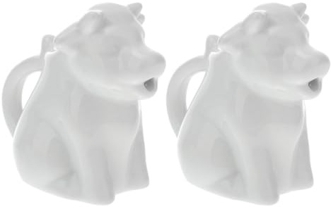 Milisten Petit Pot à Lait Céramique Forme Vache Poignée, Lot de 2, pour Café et Sauce, Usage Multifonction Cuisine