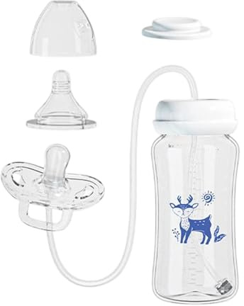 Milchflasche Mit Schnuller Und Schlauch, Babyflasche Mit Schlauch Und Schnuller,– 300 Ml Freihändige Babymilchflasche Aus Silikon, Mits Schnellem Durchfluss Für Innen- Außenbereich