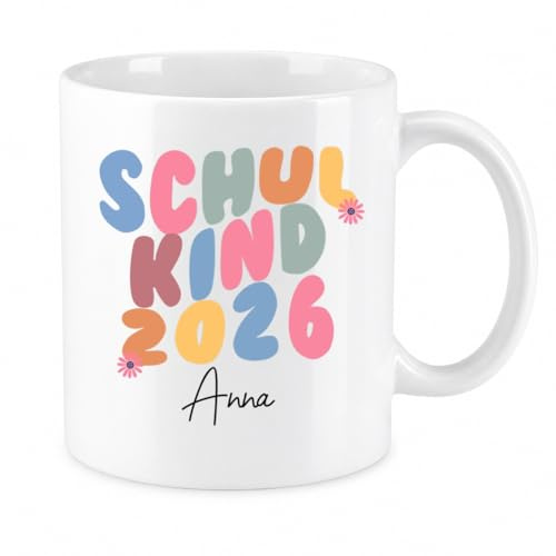 LIEBTASTISCH® Personalisierte Tasse mit Spruch - Schulkind 2026 - mit Wunschname Geschenk Einschulung Schulanfang Mädchen Jungen - Schultüte Junge Geschenke