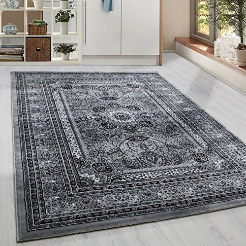 HomebyHome Vintage Teppich 120 x 170 cm Orientalischer Teppich Kurzflor - Orient Teppich Grau für Wohnzimmer, Esszimmer, Flur und Schlafzimmer - Klassicher Teppich mit Oeko-TEX
