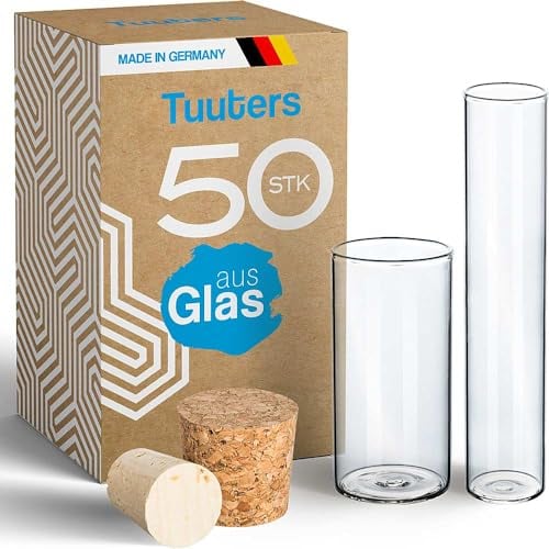 Tuuters Reagenzgläser mit Korken 50 Stück für kleine Gastgeschenke Mandeln zur Hochzeit Taufe Kommunion (60 x Ø30mm)