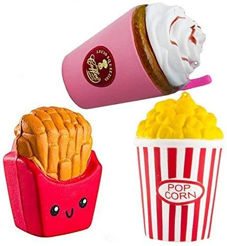 ZhengYue 3 Stück Kawaii Squishy Spielzeug - Popcorn Frappuccino Fries Squeeze Stress Squishies Langsam Dekompression Creme Duftenden Geschenk für Kinder Erwachsene Mädchen Jungen