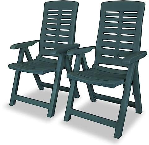 vidaXL 2X Gartenstuhl Verstellbar Kunststoff Grün Klappstuhl Campingstuhl