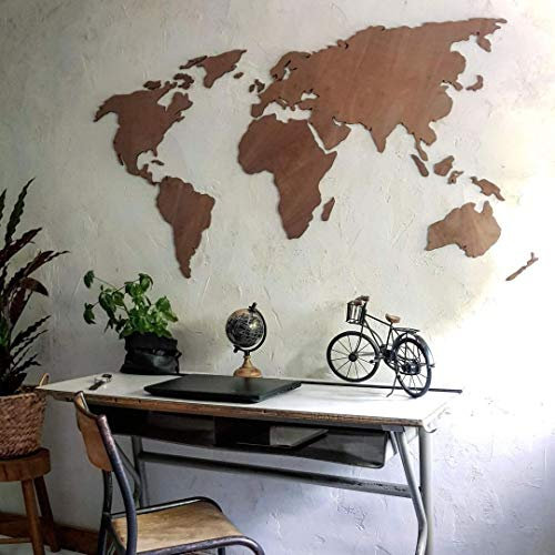 K&L Wall Art 3D Weltkarte aus Holz - Mahagoni | große Landkarte als Holz Wanddeko für Büro, Flur und Wohnzimmer | Boho Deko | wooden world map (180x89 cm)