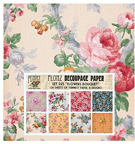 Decoupage Paper Pack (24 Sheets 6x6) Flower Bouquet FLONZ Vintage Styled Paper for Decoupage and Craft