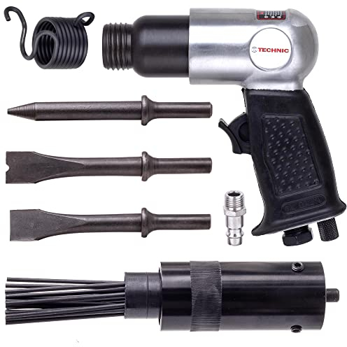 TECHNIC AT-8039DA Martillo Neumático con Escalador de Agujas y 3 Cinceles Forma de Pistola Vaso de Cincel Redondo 19 Agujas de 18 cm de Diámetro Velocidad de Trabajo 4500 rpm