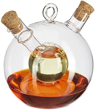 Relaxdays bouteille huile et vinaigre, 2 en 1, avec bouchon de liège, vinaigre et huile en un, 375 et 50 ml, transparent