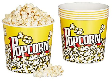 Relaxdays Set de 6 Boles Palomitas, Cubo, Caja, Bolsa, Recipiente, Estilo Vintage, Plástico, 2,8 L, 17,5x18 cm, Amarillo, 6 Unidad (Paquete de 1), 6