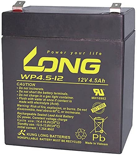 LONG WP4.5-12 WP4.5-12 Lead Battery 12 V 4.5 Ah Lead Fleece (AGM) 90 x 107 x 70 mm Flat Connector