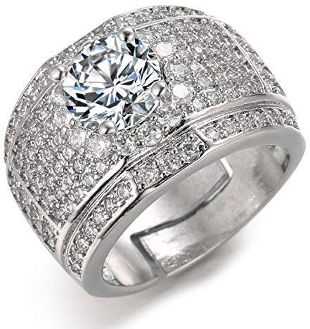 Halukakah Gold Diamantring Iced Out,Herren Platin überzogen Weißgold-Finish Ring Größe Einstellbar mit KOSTENLOSE Geschenkbox