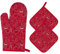 Gants de Four et Maniques Cuisine Résistant à la Chaleur Gants de Four en Coton Gants de Cuisson à Poignets Longs pour Griller, Cuisiner, Cuire, Micro-Ondes 3 Pièces (Rouge)