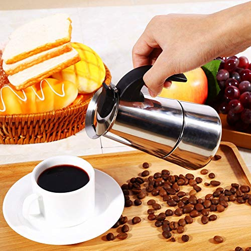 Stainless Steel Percolator Moka Pot Percolator Stove Top Coffee Pot Espresso Coffee Maker Stove for Home Office Use (100ml)