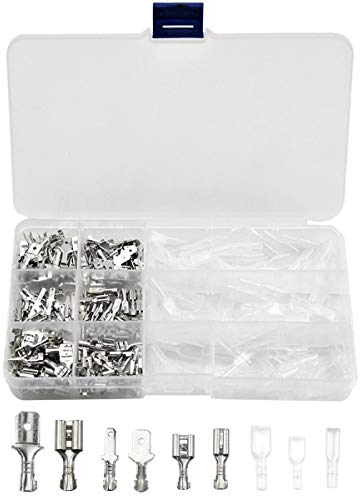 270 Pcs Maschio Femmina Terminale a Crimpare, 2.8mm 4.8mm 6.3mm Crimpare Morsettiera, Connettori Elettrici Capicorda con Kit Manicotto Isolante, Spada Connettore per Elettrici Cavi Crimpatura