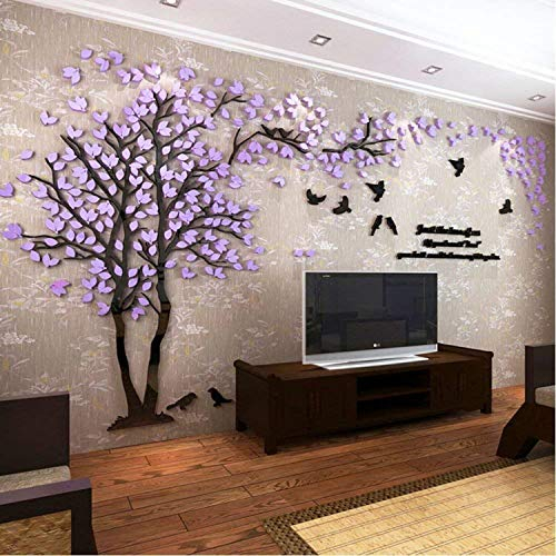 Wandtattoo Baum 3D DIY Wall Stickers Wandaufkleber Wandtattoo Wohnzimmer Schlafzimmer Family Wandsticker für Treppen Halle (Violett Links,XL-400 * 200cm)