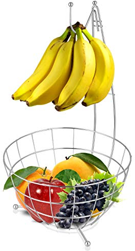 BLADO Banana Holder Fruit Basket - Fruit Bowl Basket with Banana Hanging Hanger Tree Hook Chrome Plated