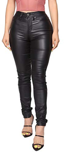 WAYRUNZ Womens High Waisted Stretch Faux Leather Pants PU Coated Legging Juniors (5) Black