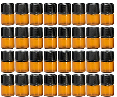 TIANZD 50 Pièces Mini 1ml Bouteilles en Verre D'huile Essentielle avec Orifice Réducteur, Flacons en Verre Vides apour Huiles Essentielles Aromathérapie