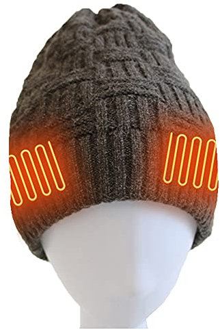 TOTMOX Electric Heated Hat, Adult Unisex Winter Heating Cap, Polyester Blend Beanie, Rechargeable Battery, Black